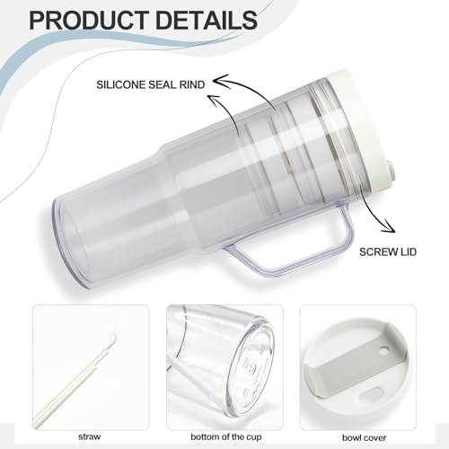 3 Pack Plastic Tumblers with Handle and Straws Lids - 40oz, 26oz, 15oz
