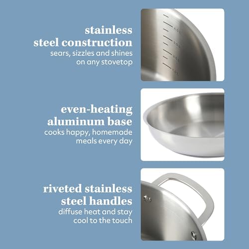 Sur La Table Kitchen Essentials Chef's Deck 10 Piece Stainless Steel Non Toxic Pots and Pans Kitchen Cookware Set w/Triply Encapsulated Base - Induction Safe