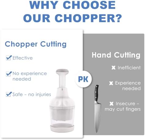 Vegetable Chopper, Food Chopper Manual Hand, Onion, Salad, Garlic, Nut & Veggie Cutter, Dishwasher Safe, White