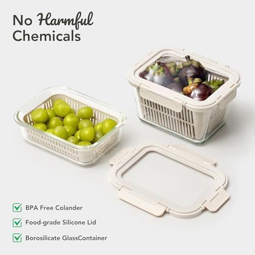 GENICOOK Glass Produce Storage Containers, 2-Pack