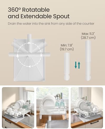 SONGMICS Dish Drying Rack with Drainboard, Matte White