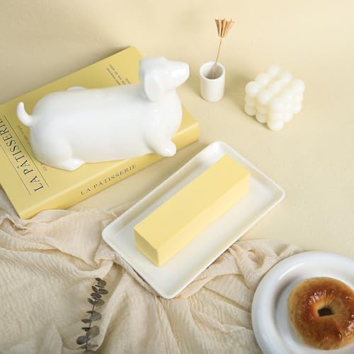 Colias Wing 3D Dachshund Shaped Ceramic Butter Dish with Lid Butter