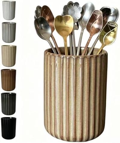 TOPYOKK Stoneware Coffee Bar Utensil Holder Tea & Coffee Spoon &