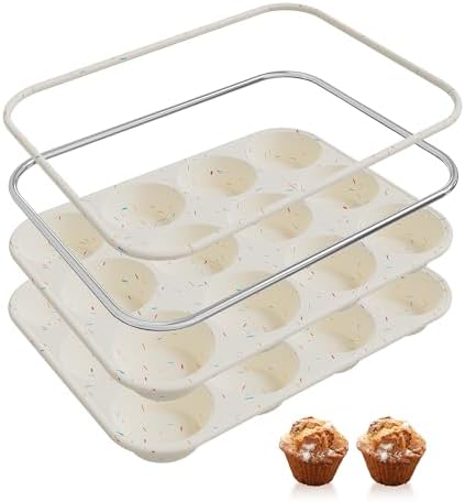 2 Pack 12 Cups Silicone Muffin Pan with Metal Reinforced Frame Regular