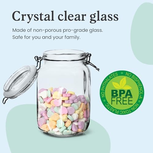 Marbelous Set of 3 Glass Mason Jar with Airtight Lid 50 Ounces | Glass