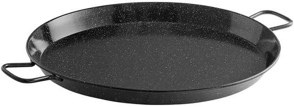 24-Inch Enameled Carbon Steel Paella Pan, Black Dual Riveted Handles