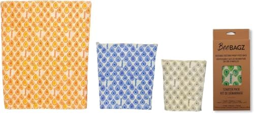 BeeBAGZ Beeswax Wrap Storage Bags, 3 Pack, Multicolors