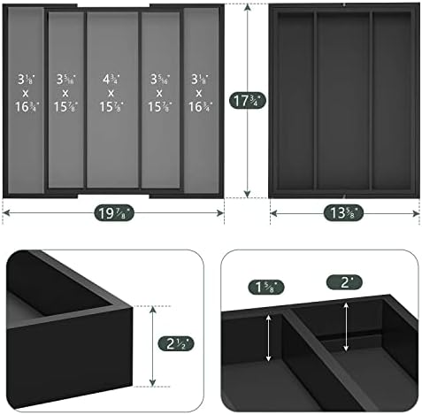 Kitchen Utensil Organizer, Expandable Bamboo Tray, Black