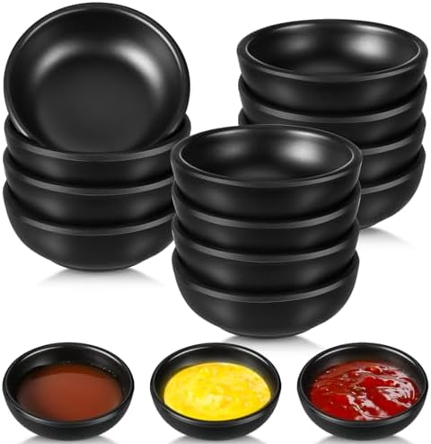 12 Pcs Dip Bowls Set 1.7oz Soy Sauce Dishes Bowls, Black