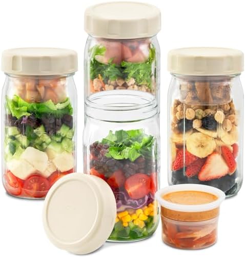 SOLIGT 4 Pack 32oz Glass Salad Jars with Lids