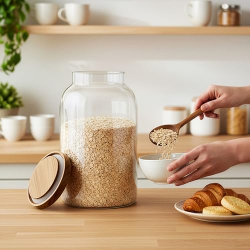 Bekith 1 Gallon Glass Jar with Wooden Airtight Lid, Large Food Storage