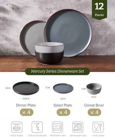 Famiware Mercury 12-Piece Stoneware Dinnerware Set, Multi-color