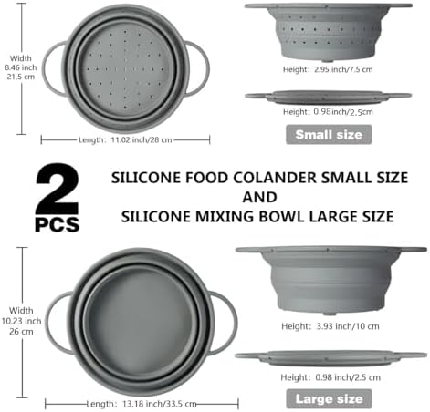 Silicone Collapsible Colander Set, 2PCS, GGCLOUD 8.4 inch Food