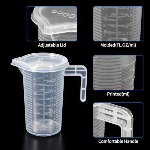 100ml Plastic Graduated Beaker, 2 Pack Oil Measuring Container Liquid