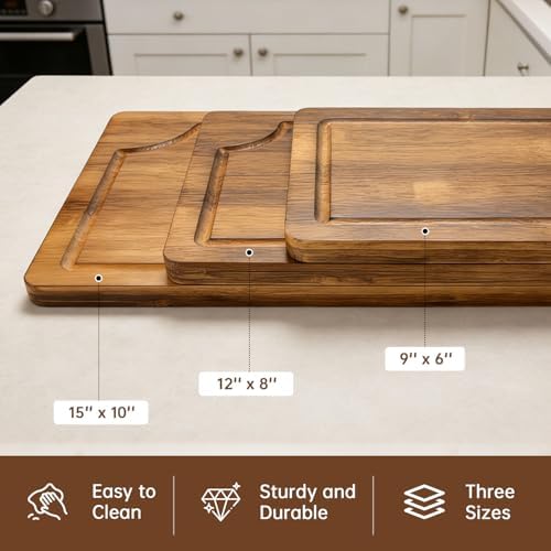 3 Pack Bamboo Cutting Boards Set for Kitchen