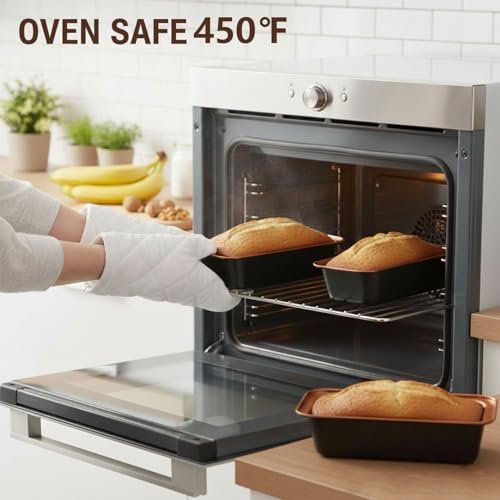 9x4 Inch Loaf Pan 3 Pack, Carbon Steel Nonstick Copper Bread Pan