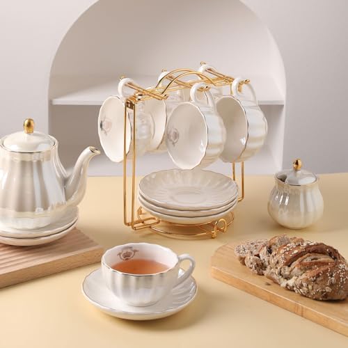 Sweejar Foldable Tea Cups Display Stand, Holds 6 Cups and 6 Saucers