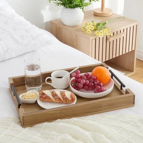 GarveeHome Acacia Serving Tray with Metal Handles, 17 in Wood Serving
