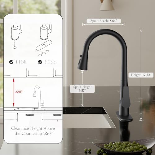 FORIOUS Black Kitchen Faucet with Pull-Down Sprayer