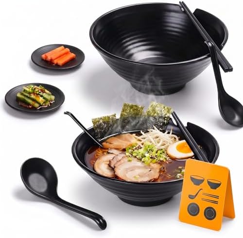Unbreakable Japanese Style Ramen Bowl Set of 2, 37oz Black Large Matte