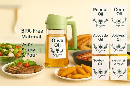 16oz/470ml Green Glass Olive Oil Sprayer, 2-in-1
