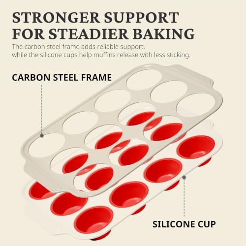 BRONYPRO Silicone Muffin Pan for baking, 12-Cup, Warm Oat and Classic