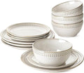 LE TAUCI Plates and Bowls Sets for 4, 12 Piece Ceramic Dinnerware Sets, Kitchen Stoneware Dish Set, Chip Resistant, Microwave & Dishwasher Safe, Beige Wheat (8"&10" Plate, 27oz Bowl)