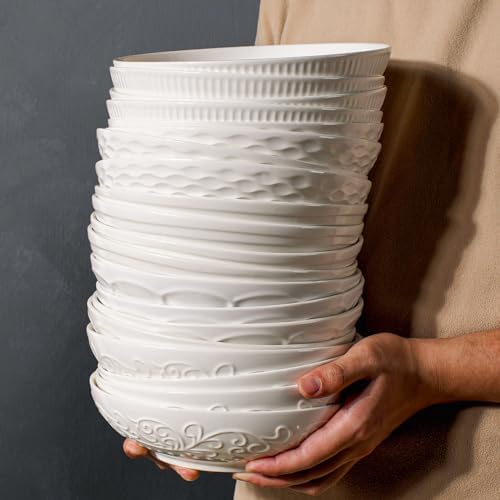 Artena Pasta Bowls 32oz, Ceramic Large Salad Bowls 8 inch, White