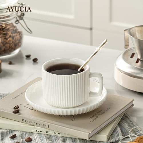 5 Ounce Espresso Cups Set of 4, Small Coffee Cups with Saucers and