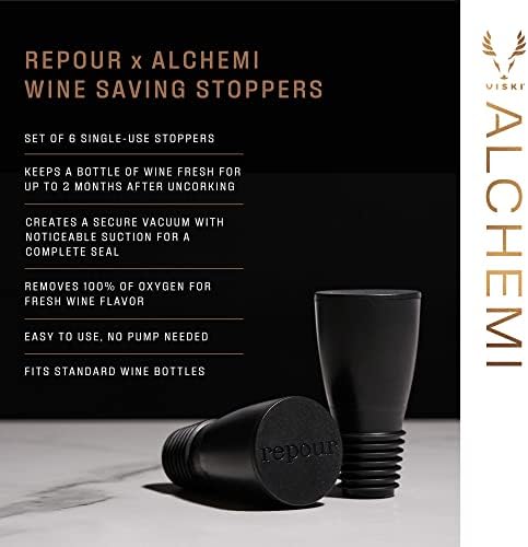 Alchemi Repour Wine Saver Stoppers - Easy to Use Vacuum Seal Stoppers