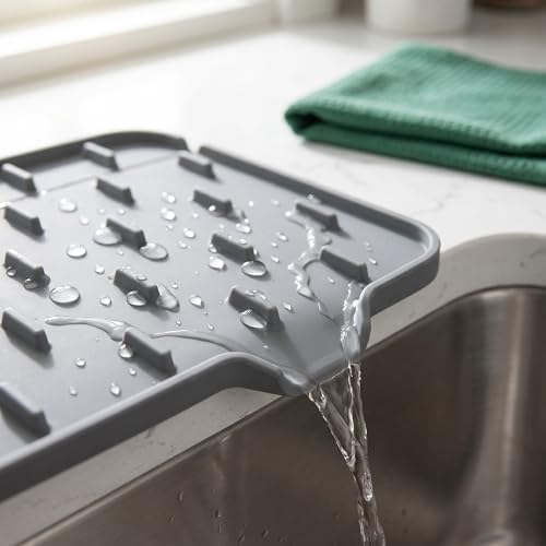 2PCS Silicone Faucet Splash Guard Mat, Sink Faucet Drip Catcher Tray