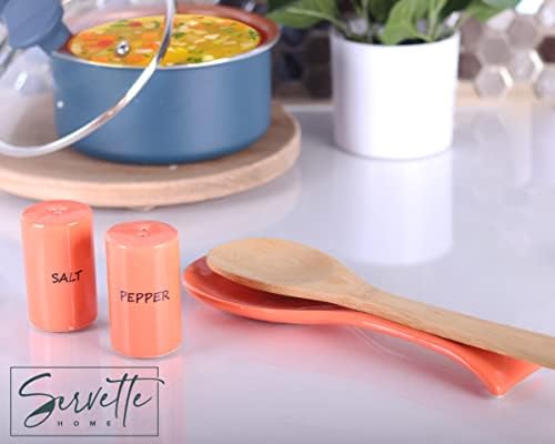 Ceramic Spoon Rest & Salt and Pepper Shakers Set - Orange