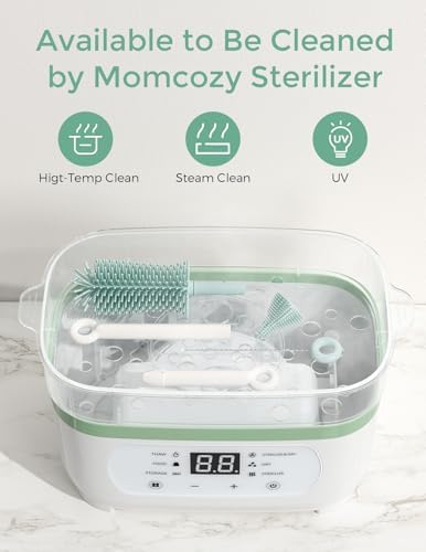 Momcozy 7-in-1 Baby Bottle Brush Set with Drying Rack, Green