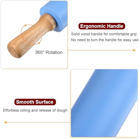 HARFINGTON 3pcs Silicone Rolling Pins for Baking 16.93 Inch Wooden