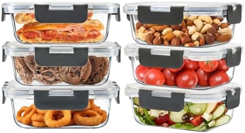 6pack 12oz Small Glass Meal Prep Containers with Lids