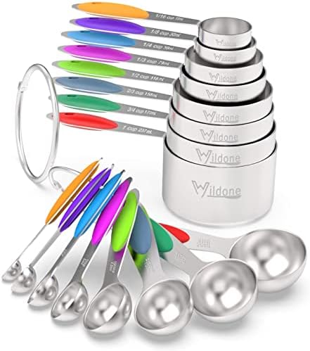 Wildone Stainless Measuring Cups and Spoons Set with Silicone Handle