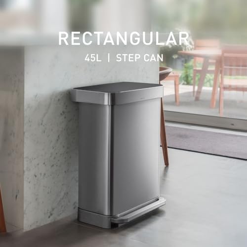 simplehuman Rectangular Step Can, 45L, Stainless Steel