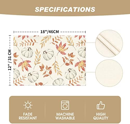 Artoid Mode Maple Leaf Pumpkins Fall Placemats Set of 4-12 x 18 Inch