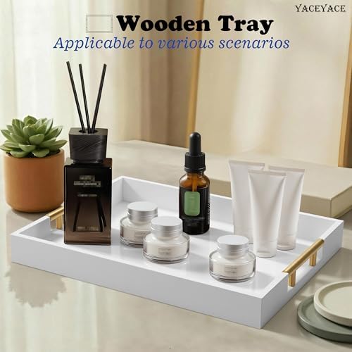 White Serving Tray with Metal Handles, 15.75" x 11.8" x 1.7"
