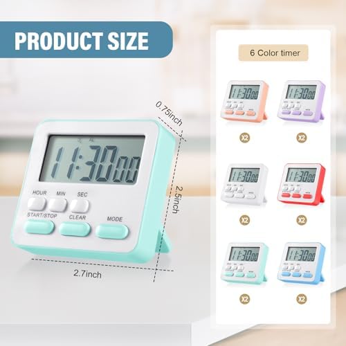 Weewooday 12 Pcs Digital Magnetic Kitchen Timers, Pastel Colors