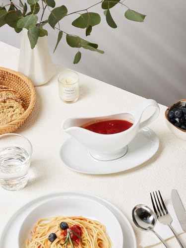 12 OZ Ceramic Gravy Boat with Sauce, White Sauce Boat