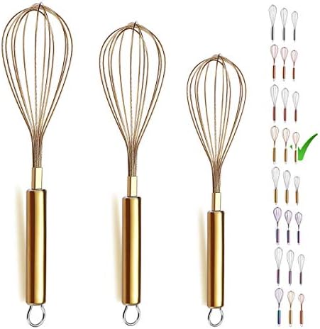 Berglander Gold Whisk Pack of 3 Stainless Steel 8",10",12", Titianium