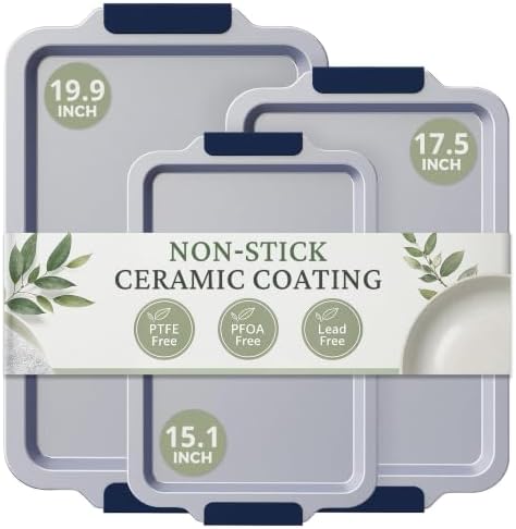 BRONYPRO Non Stick Ceramic Baking Sheet Pan Set of 3, Non Toxic Cookie
