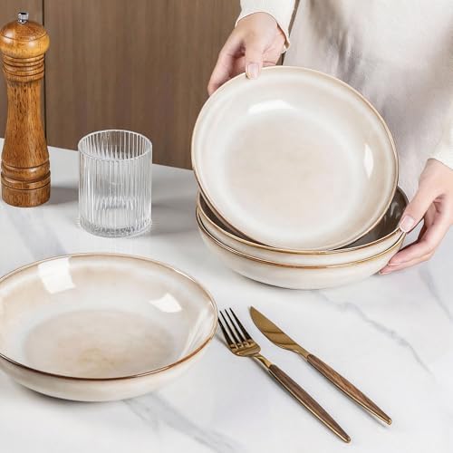 AmorArc 8.5’’ Ceramic Pasta Bowls Set of 4, 36oz Large Stoneware Bowls