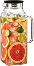 Glass Pitcher with Wooden Lid, 68 fl.oz Square Glass Carafe with