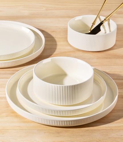 TheTerra Ceramic Dinnerware Set for 4, 12-Piece Plates and Bowls Set