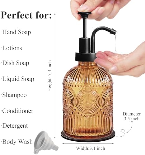 Amolliar Glass Soap Dispenser, 12 Oz, Brown-Black