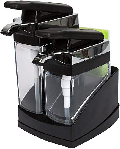 Casabella Sink Sider Duo Soap Dispensers with Sponge, Black and Chrome