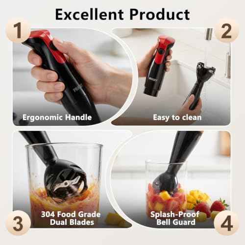 Immersion Blender Handheld, Electric Corded Hand Blender, 15000RPM