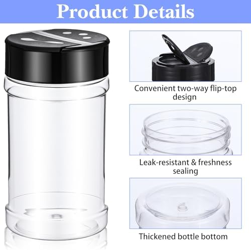 48 Pack 6 Oz Plastic Spice Jars with Shaker Lids, Clear Empty